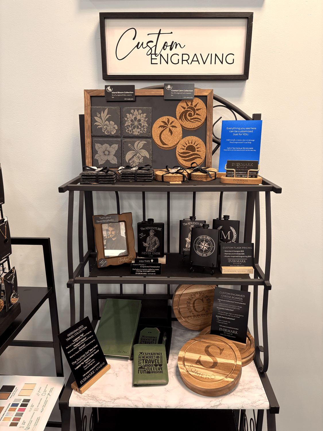 A closer look at engraved flasks, boards, frames and keepsakes at the Evermark Studio booth
